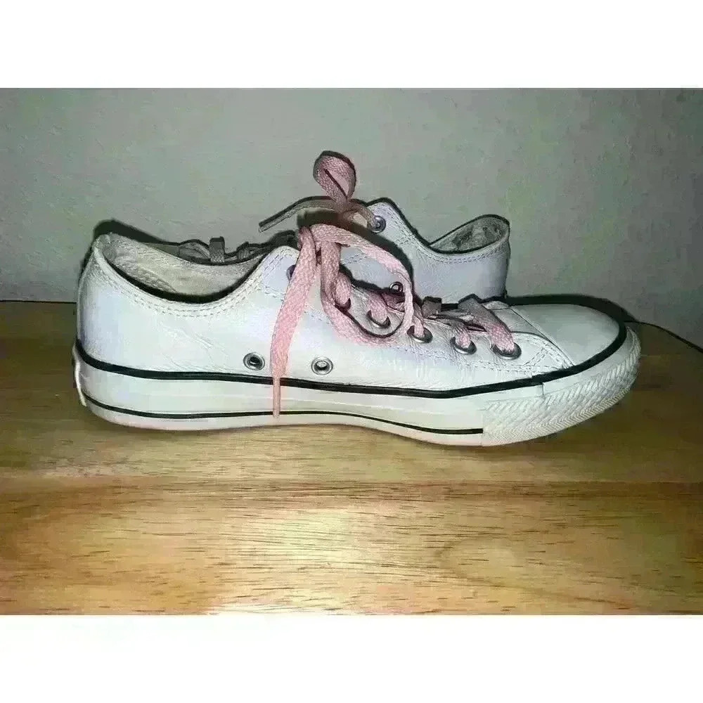 Converse All Start White Leather Lop Tops with Pink Laces Mens sz 5 Womens sz 7 - Picture 7 of 12